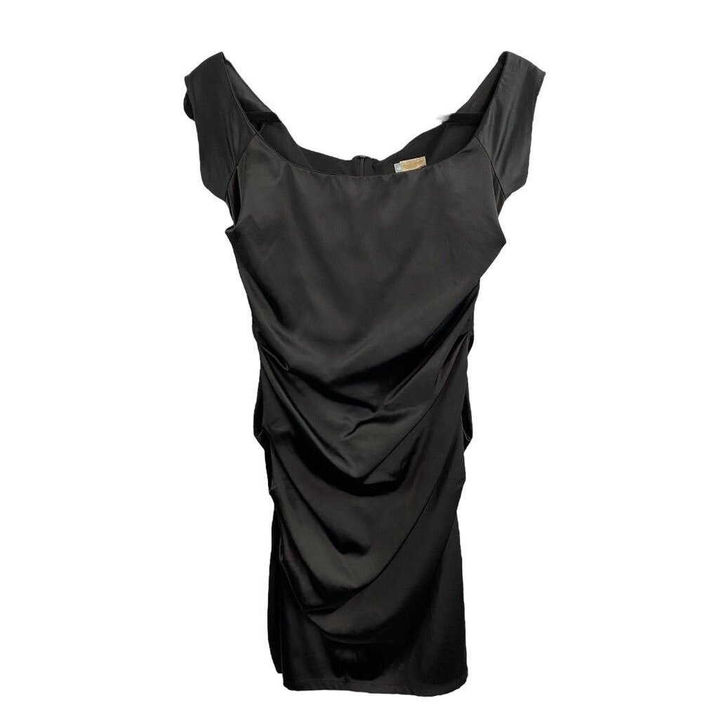 Small Rubber Ducky Productions Black Satin Ruched Dress Vintage 1990s Sexy